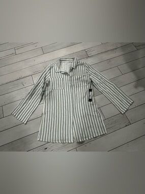 Nicole Miller Green and White Striped Button-Down Shirt